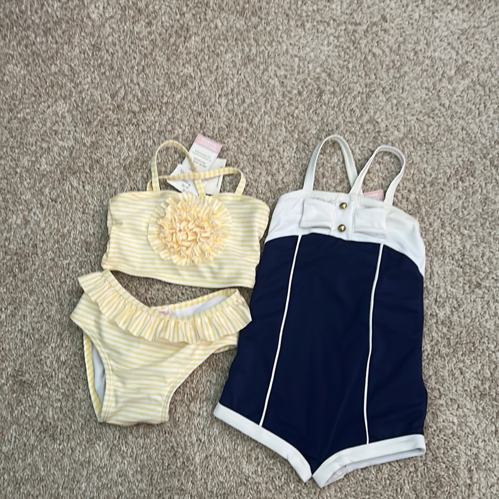 2 NWT Janie & Jack bathing suits, cross back, Bikini & one piece, 18-24 months